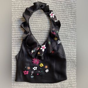 $690 Moschino Silk Floral Backless tie Back Top, S/40